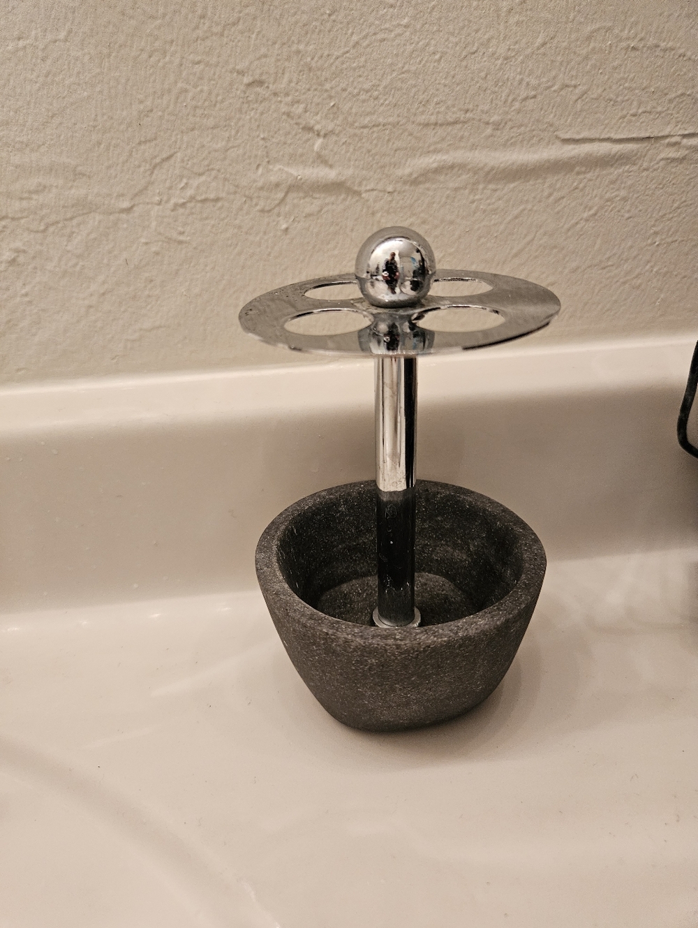 Gray Stone Toothbrush & Tumbler Holder with Chrome Stand